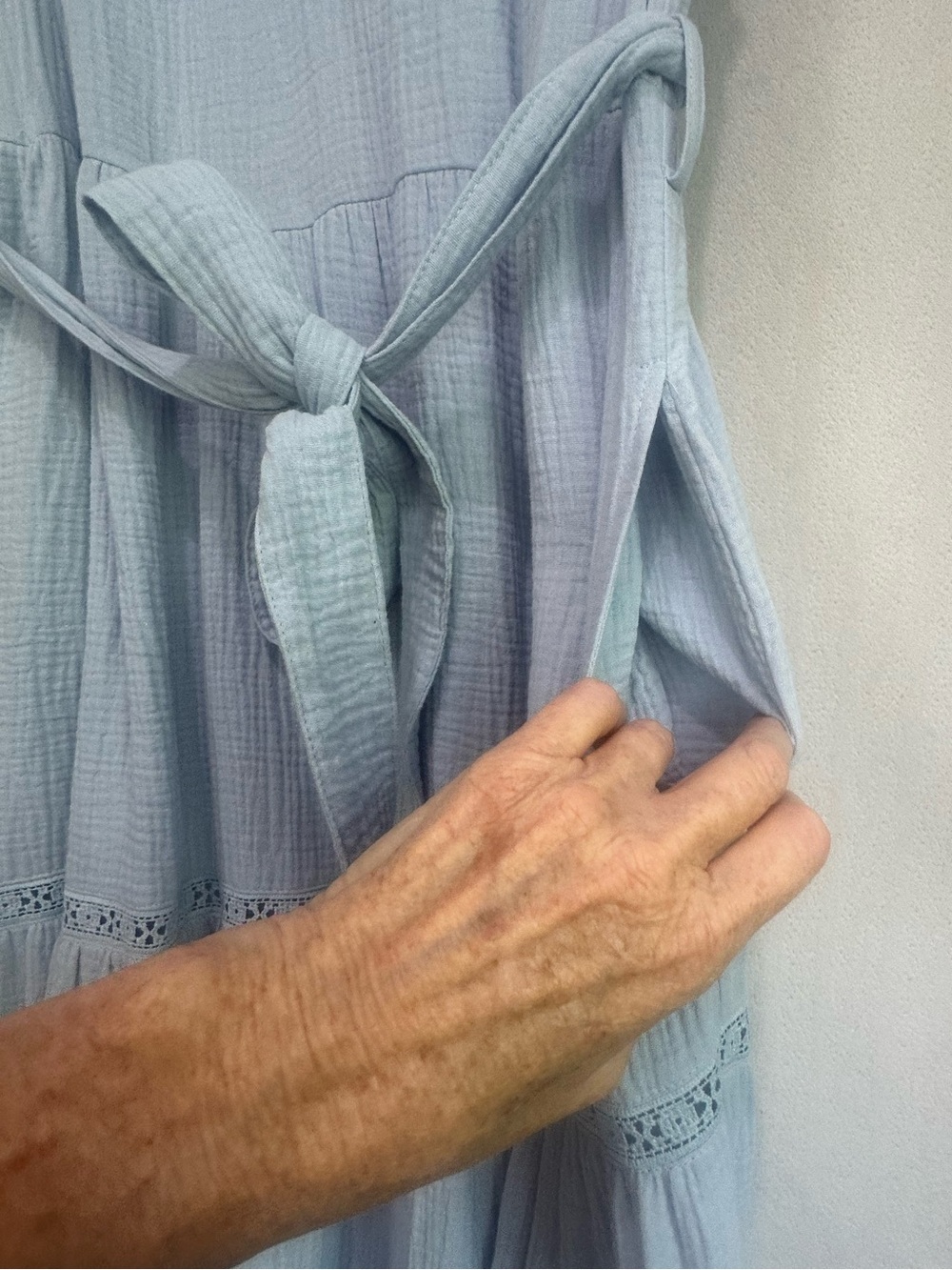 Magaschoni Light Blue Organic Cotton Maxi Dress Sz M Beachy Gauzy Boho Party - Picture 9 of 13